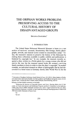 The Orphan Works Problem: Preserving Access to the Cultural History of Disadvantaged Groups