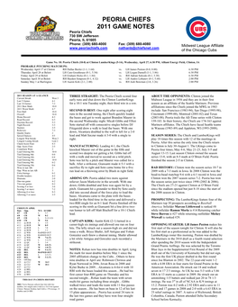 Peoria Chiefs 2011 Game Notes