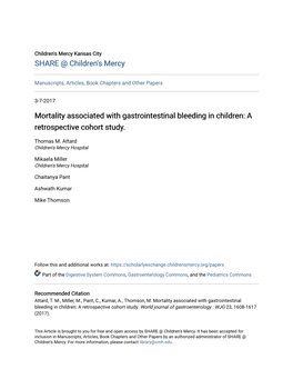 Mortality Associated with Gastrointestinal Bleeding in Children: a Retrospective Cohort Study