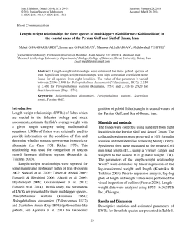 Short Communication Length–Weight Relationships for Three Species Of