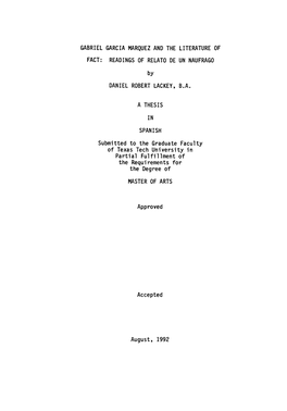 READINGS of RELATO DE UN NAUFRAGO by DANIEL ROBERT LACKEY, B.A