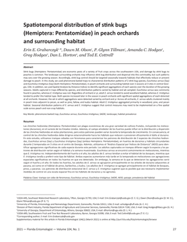 Spatiotemporal Distribution of Stink Bugs (Hemiptera: Pentatomidae) in Peach Orchards and Surrounding Habitat