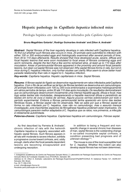 Hepatic Pathology in Capillaria Hepatica Infected Mice