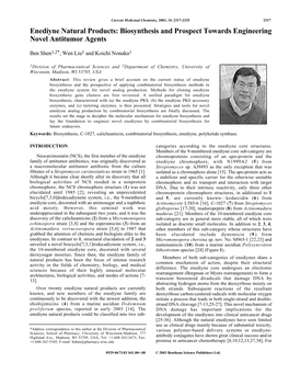 Enediyne Natural Products: Biosynthesis and Prospect Towards Engineering Novel Antitumor Agents