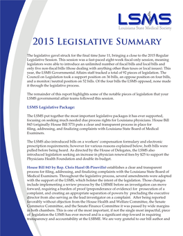 2015 Legislative Summary