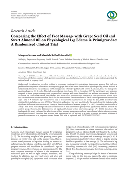 Research Article Comparing the Effect of Foot Massage with Grape Seed