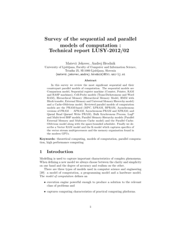 Survey of the Sequential and Parallel Models of Computation : Technical Report LUSY-2012/02