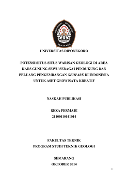 Universitas Diponegoro Potensi Situs-Situs Warisan Geologi Di Area Kars Gunung Sewu Sebagai Pendukung Dan Peluang Pengembangan G