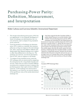 Purchasing-Power Parity: Deﬁnition, Measurement, and Interpretation