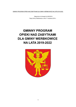 Gminny Program Opieki Nad Zabytkami Dla Gminy Werbkowice Na Lata 2019-2022
