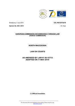 North Macedonia Law on Courts As Amended by Law N° 08-1577/2