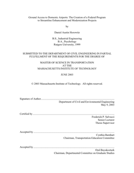 Ground Access to Domestic Airports: the Creation of a Federal Program to Streamline Enhancement and Modernization Projects