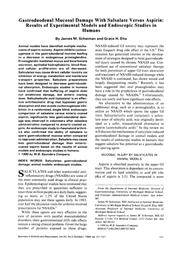 Gastroduodenal Mucosal Damage with Salsalate Versus Aspirin: Results of Experimental Models and Endoscopic Studies in Humans