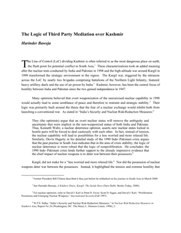 The Logic of Third Party Mediation Over Kashmir