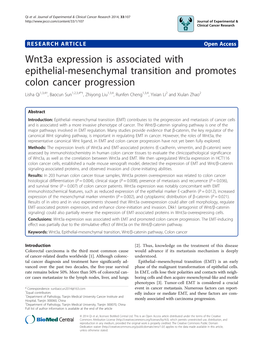 Wnt3a Expression Is Associated with Epithelial-Mesenchymal Transition