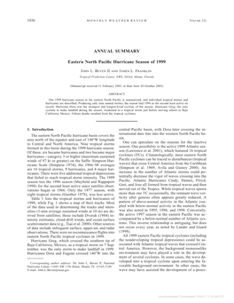 ANNUAL SUMMARY Eastern North Pacific Hurricane Season of 1999