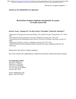 Derived Loss of Signal Complexity and Plasticity in a Genus of Weakly Electric Fish