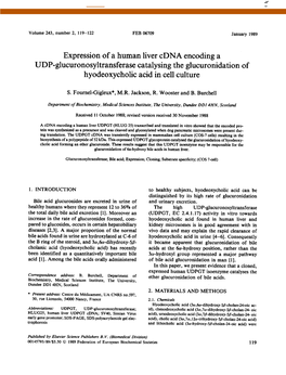 Expression of a Human Liver Cdna Encoding a UDP-Glucuronosyltransferase Catalysing the Glucuronidation of Hyodeoxycholic Acid in Cell Culture