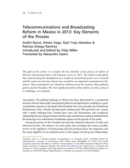 Telecommunications and Broadcasting Reform in Mexico in 2013: Key Elements of the Process