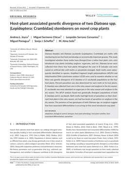 Host&#X2010;Plant Associated Genetic Divergence of Two Diatraea Spp. (Lepidoptera: Crambidae) Stemborers on Novel Crop Plant