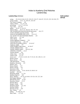 Index to Academy Oral Histories Laraine Day