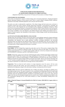 ENHANCING FOOD SYSTEM RESILIENCE: an ADAPTATION STRATEGY in URBAN SETTING Adaptation Youth Policy Case for the UN Framework Convention on Climate Change