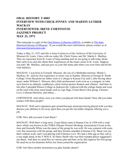 Oral History Transcript T-0003, Chick Finney and Martin Luther Mackay