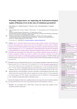 Warming Temperatures Are Impacting the Hydrometeorological Regime of Russian Rivers in the Zone of Continuous Permafrost