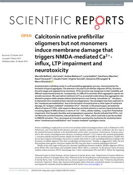 Calcitonin Native Prefibrillar Oligomers but Not Monomers Induce