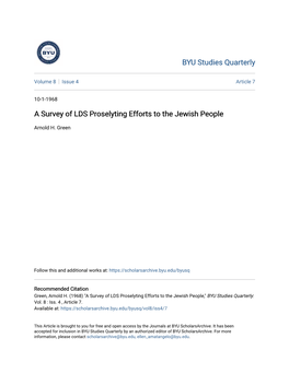 A Survey of LDS Proselyting Efforts to the Jewish People