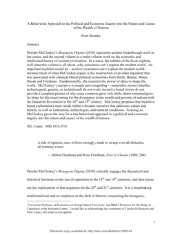 A Behavioral Approach to the Political and Economic Inquiry Into the Nature and Causes of the Wealth of Nations