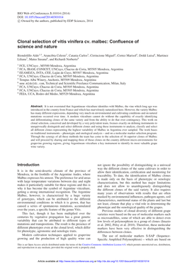 Clonal Selection of Vitis Vinifera Cv. Malbec: Conﬂuence of Science and Nature