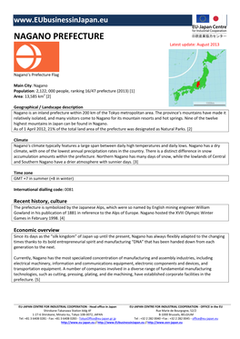 NAGANO PREFECTURE Latest Update: August 2013