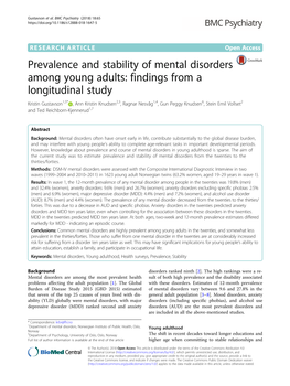 Prevalence and Stability of Mental Disorders Among Young Adults