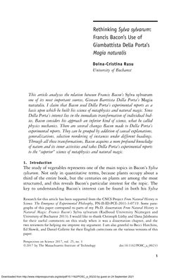 Rethinking Sylva Sylvarum: Francis Bacon's Use of Giambattista Della
