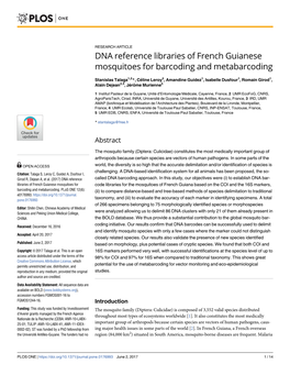 DNA Reference Libraries of French Guianese Mosquitoes for Barcoding and Metabarcoding