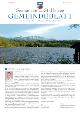 Seehausen Am Staffelsee GEMEINDEBLATT Mit Den Ortsteilen Riedhausen, Rieden, Seeleiten Foto: Reinhold Gesser