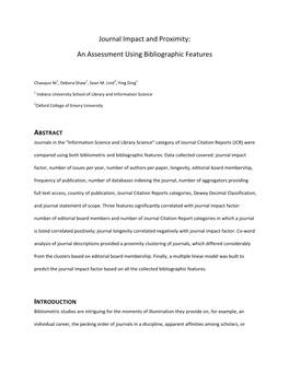 Journal Impact and Proximity: an Assessment Using Bibliographic