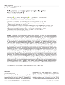 Phylogenomics and Biogeography of Leptonetid Spiders (Araneae : Leptonetidae)