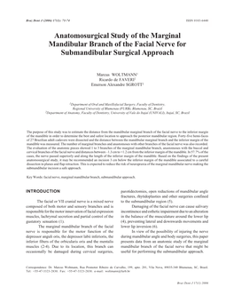 Anatomosurgical Study of the Marginal Mandibular Branch of the Facial Nerve for Submandibular Surgical Approach