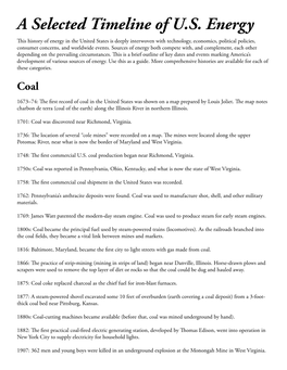 A Selected Timeline of US Energy