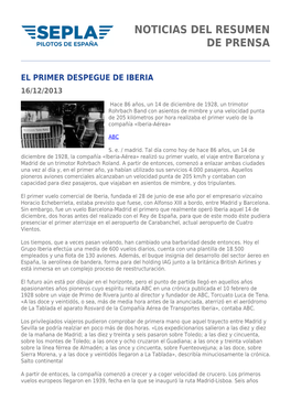 Noticias Del Resumen De Prensa El Primer Despegue De Iberia