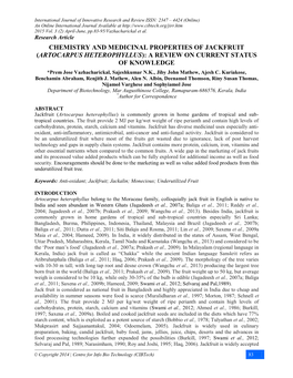 ARTOCARPUS HETEROPHYLLUS): a REVIEW on CURRENT STATUS of KNOWLEDGE *Prem Jose Vazhacharickal, Sajeshkumar N.K., Jiby John Mathew, Ajesh C