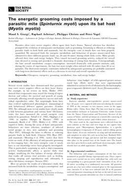 Spinturnix Myoti) Upon Its Bat Host (Myotis Myotis) Maud S