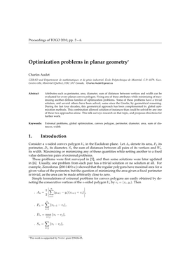 Optimization Problems in Planar Geometry∗