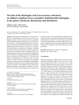 The Diet of the Harlequin Crab Lissocarcinus Orbicularis, An