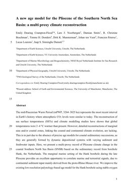 A New Age Model for the Pliocene of the Southern North Sea Basin: a Multi Proxy Climate Reconstruction