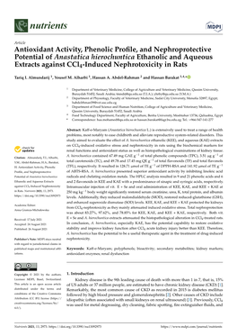 Antioxidant Activity, Phenolic Profile, and Nephroprotective Potential Of