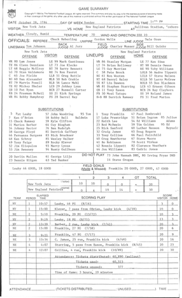 GAME SUMMARY DATF October 28. 1984 .DAY of WFFK Sunday STARTING TIME VS. HOME New England Patriots Sullivan Stadium, ^Oxboro WE