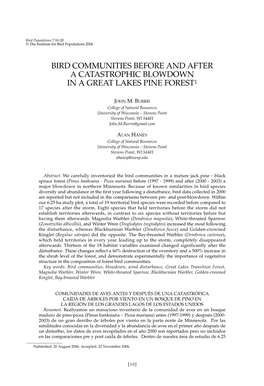 Bird Communities Before and After a Catastrophic Blowdown in a Great Lakes Pine Forest1